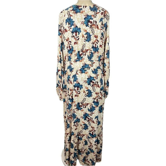 Roaman's +22/24 Fall Colors Floral Split Neck Long Sleeve Boho Style Maxi Dress - Picture 4 of 6
